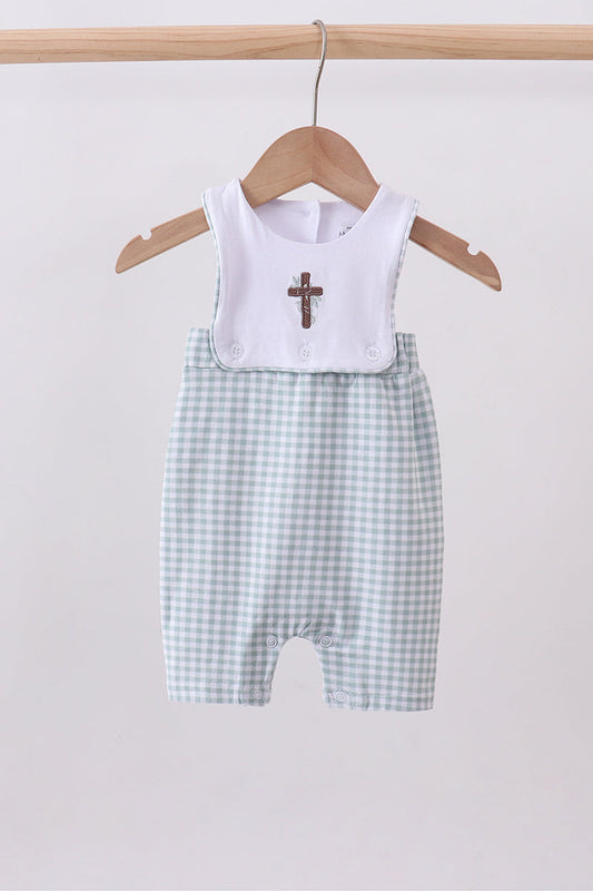 Blue cross embroidery gingham jonjon