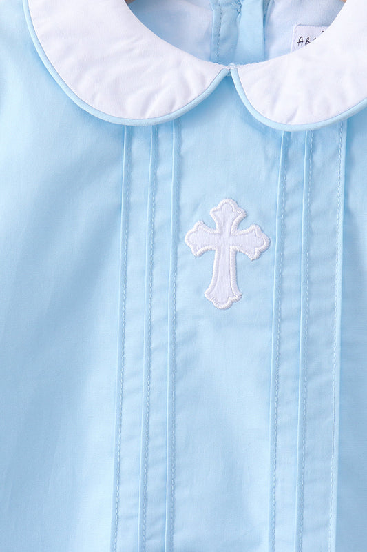 Blue cross embroidery shorts set