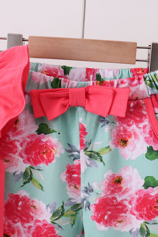 Pink floral I love Dad embroidery shorts set