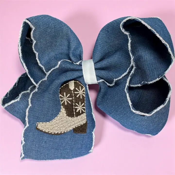 5.5" Denim Embroidered Boot Bow
