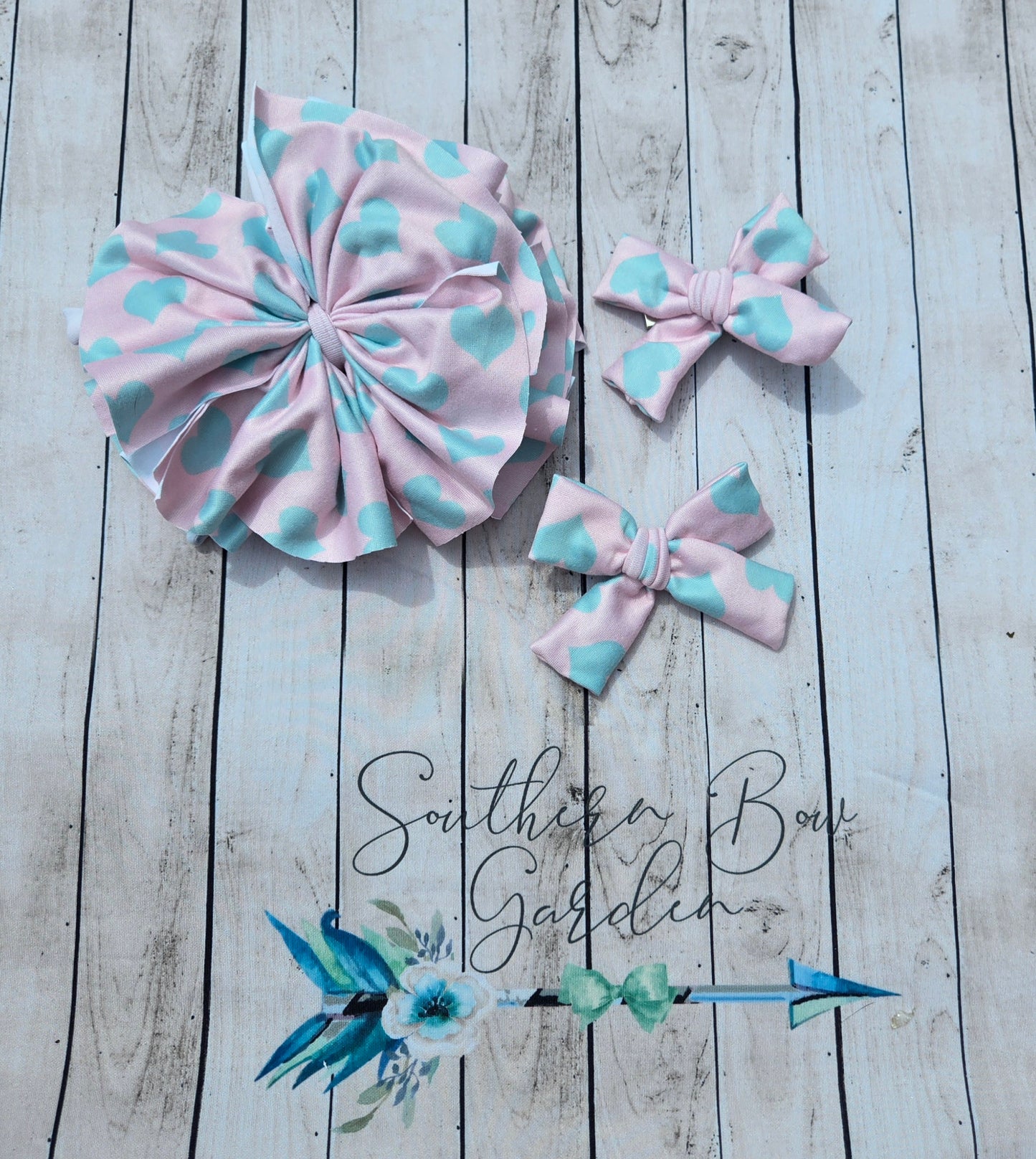 Mint & Pink Hearts Bow