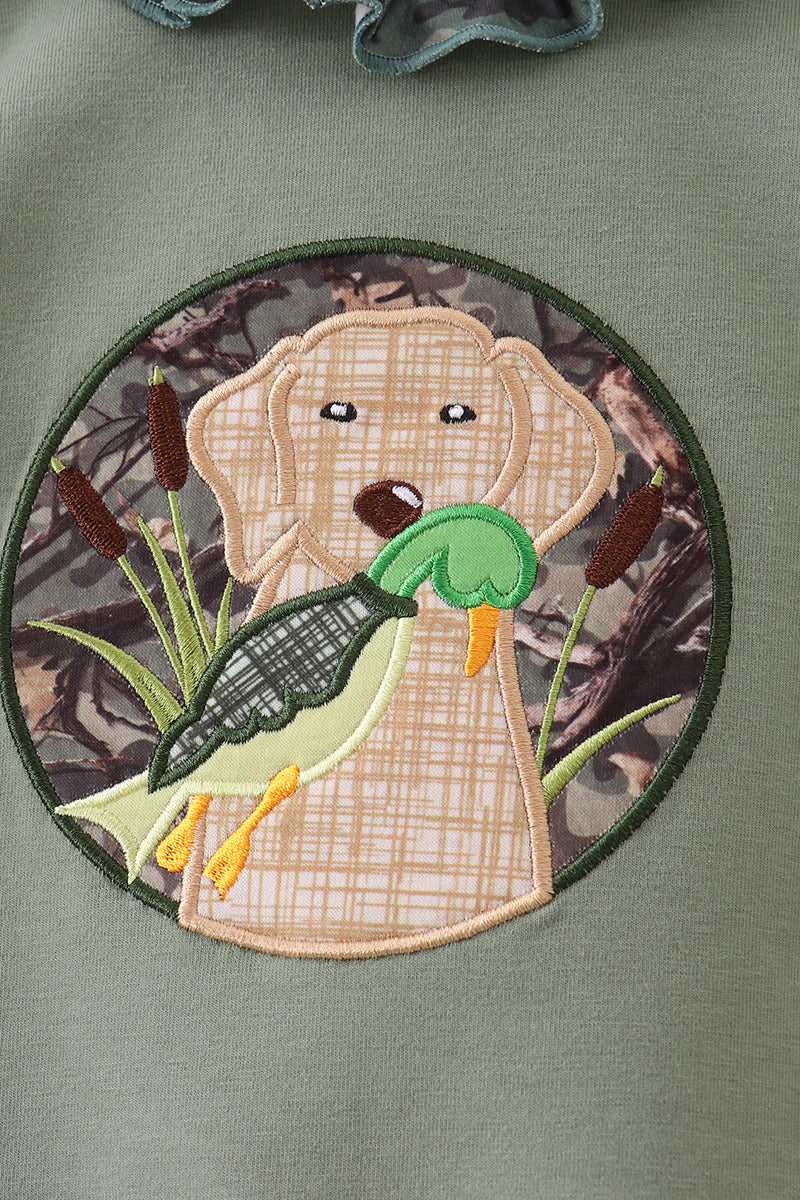 Camouflage dog hunting applique ruffle romper