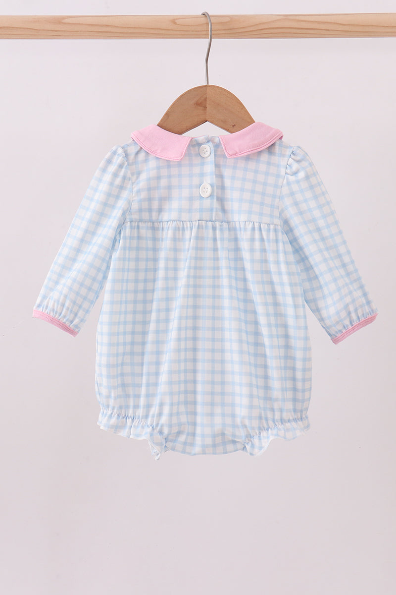 Blue heart embroidery gingham bubble