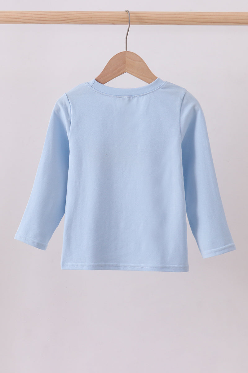 Blue construction embroidery top