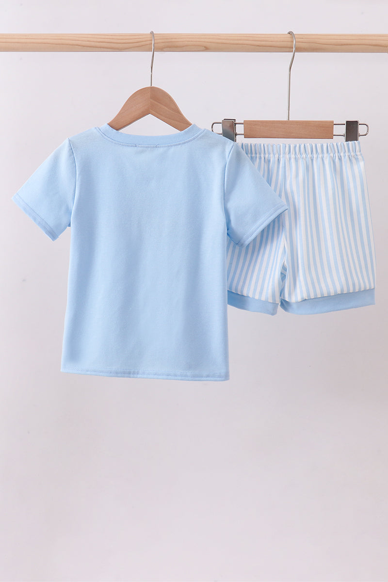 Blue I love MAMA smocked shorts set
