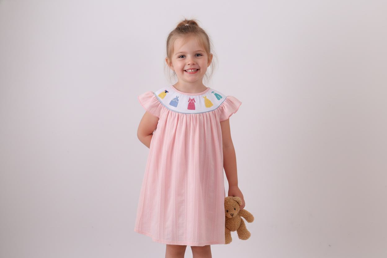 Pink princess smocked ruffle dress
