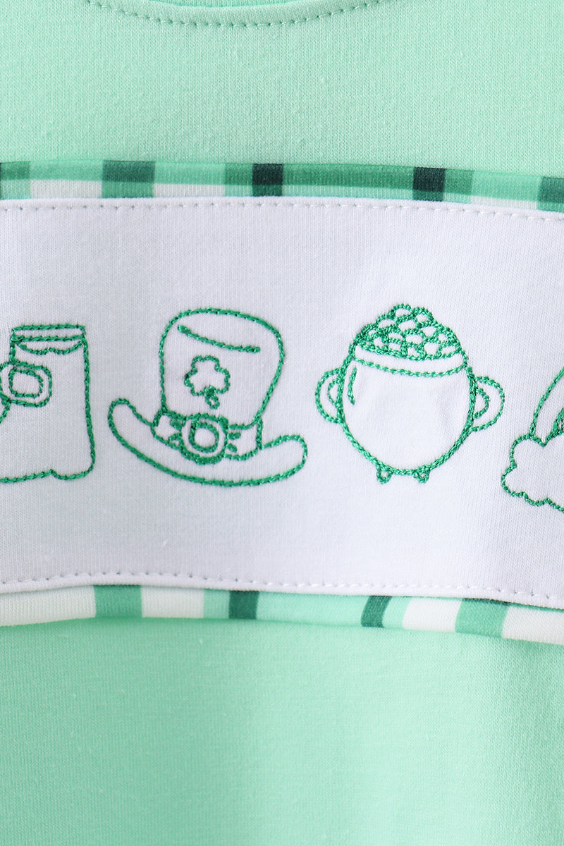 Green parade embroidery top