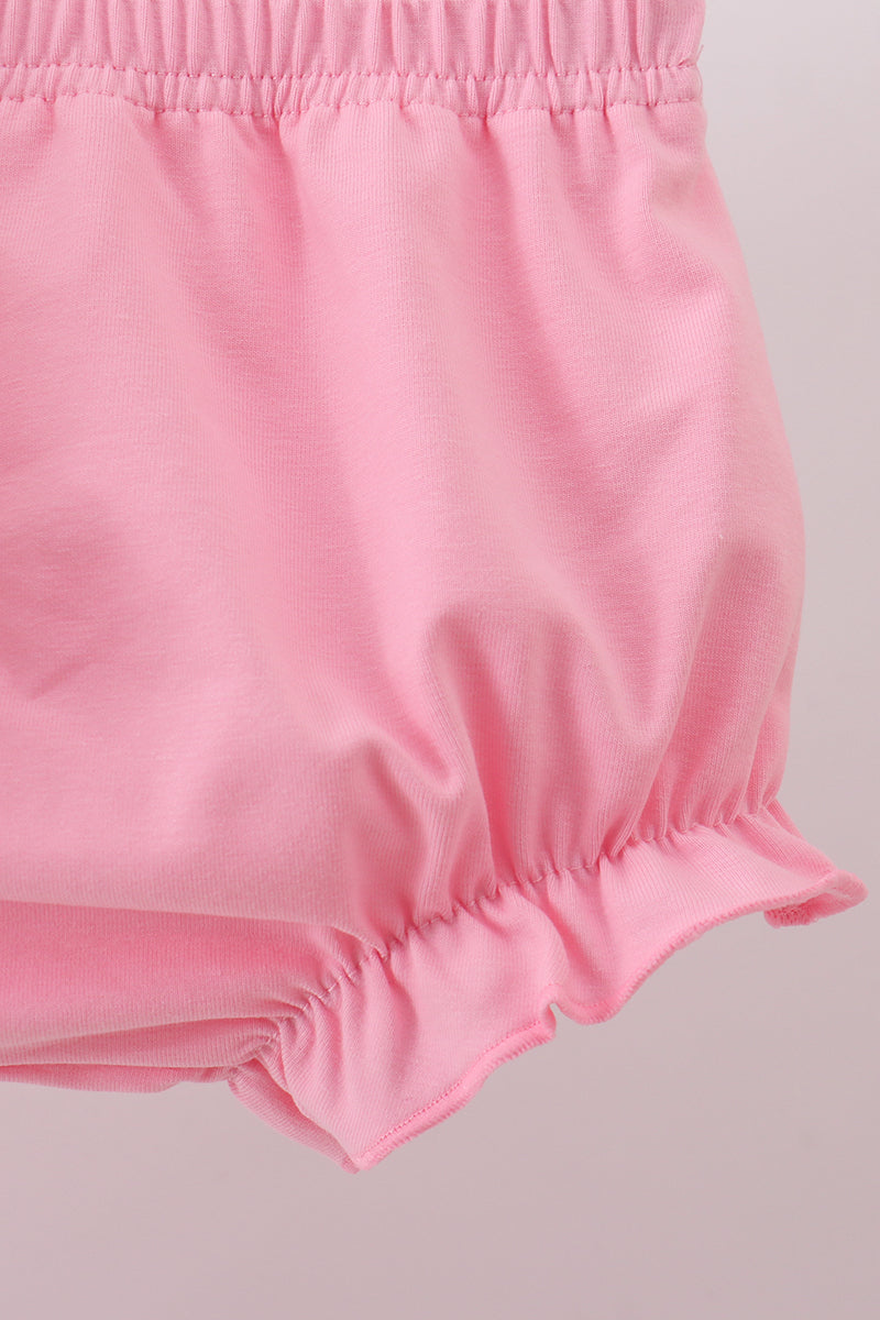 Pink floral bow smocked bloomer set
