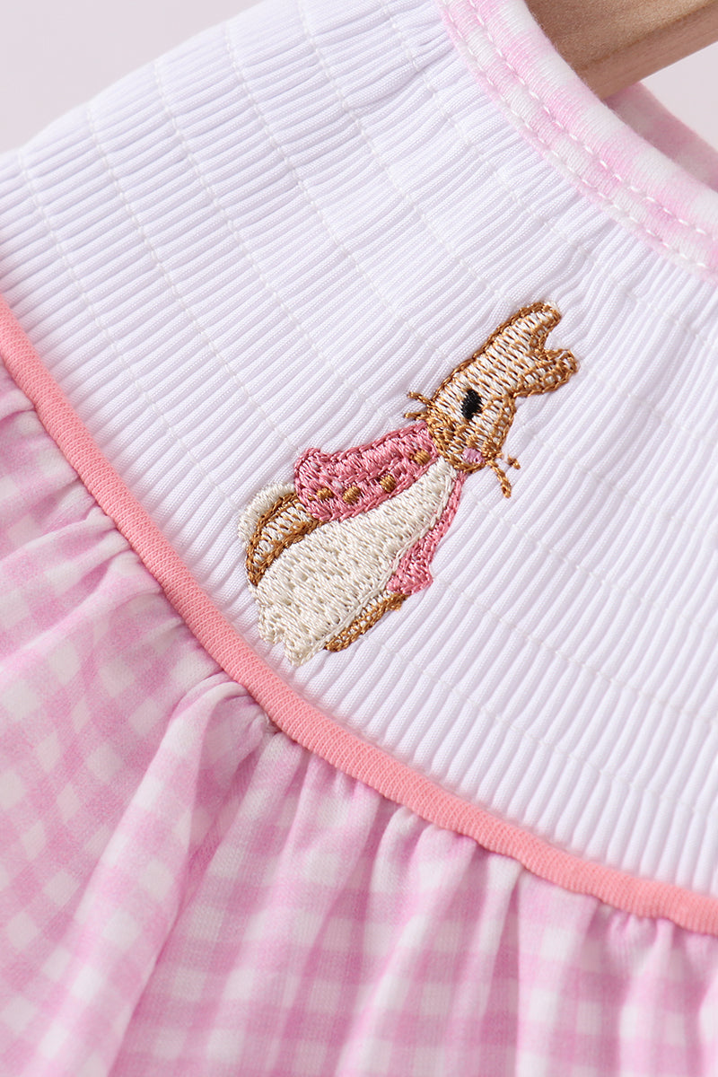 Pink bunny embroidery ruffle shorts set