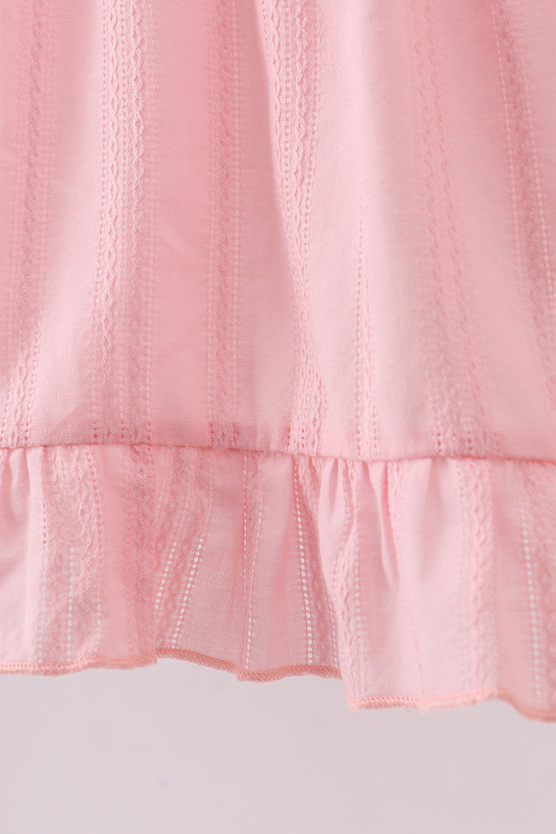 Pink cross jacquard embroidery ruffle dress