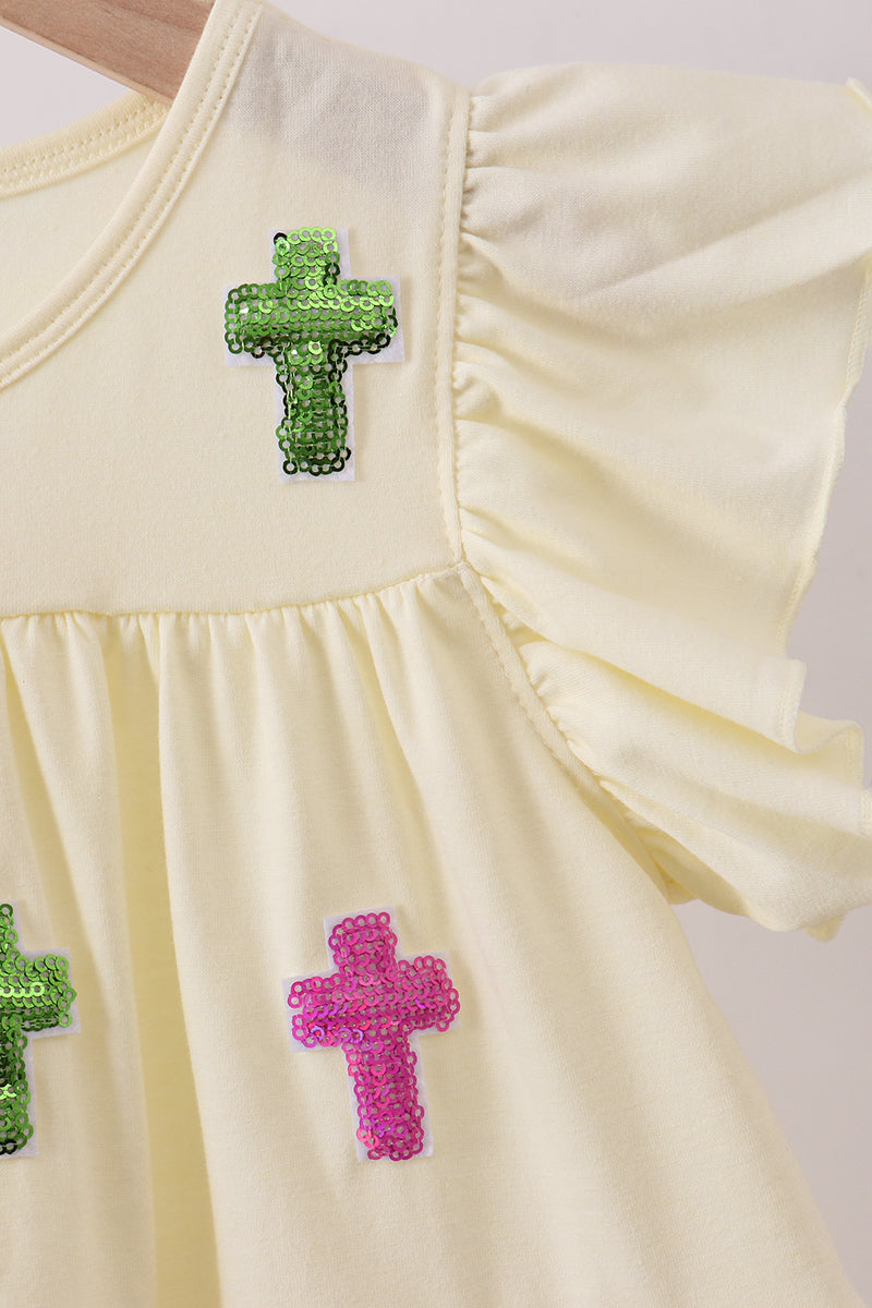 Yellow cross sequin tiered dress