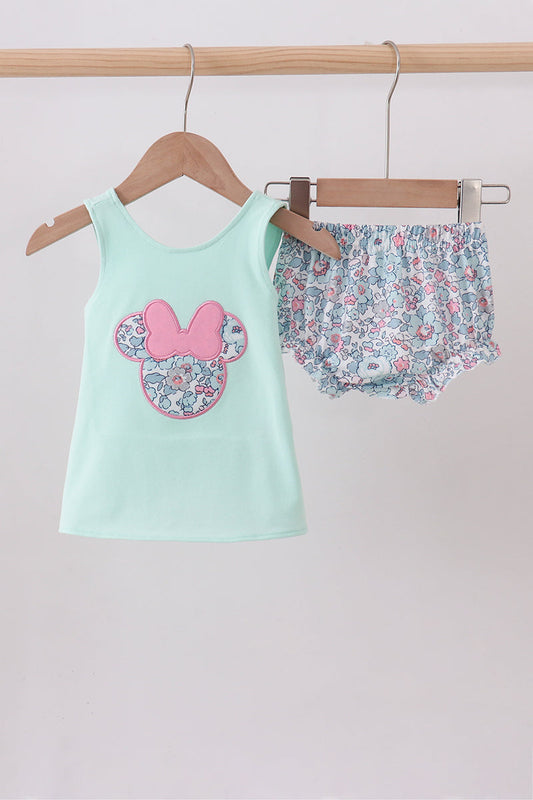 Mint floral character applique bloomer set