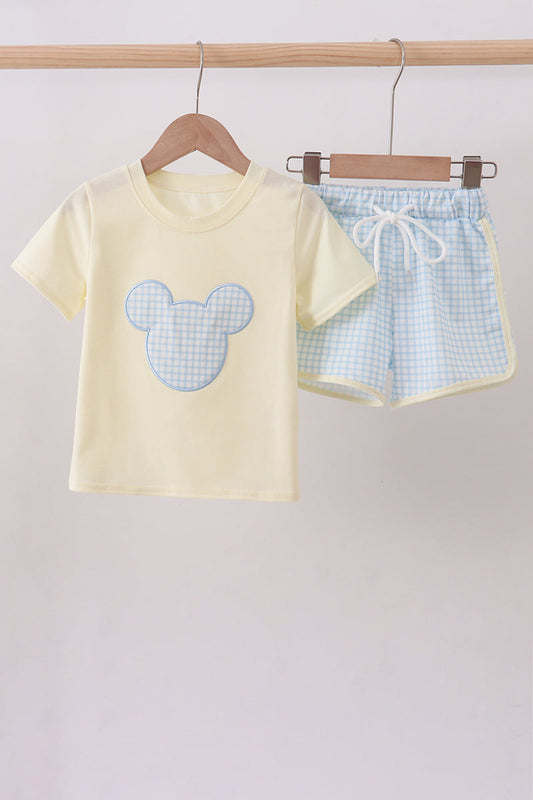 Yellow character applique shorts set