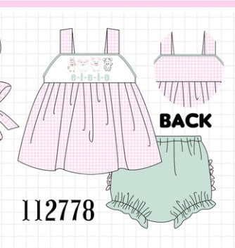Pink farm animal embroidery bloomer set