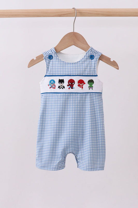 Blue character smocked gingham jonjon