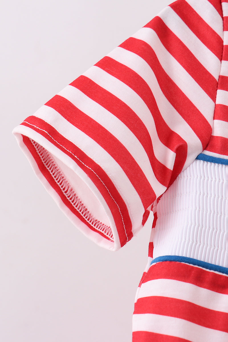 Red stripe character smocked top