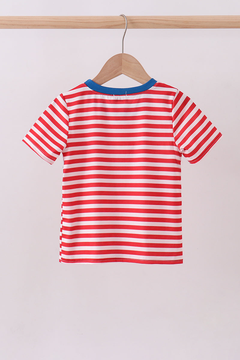 Red stripe character smocked top