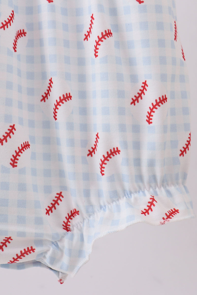 Baseball applique ruffle gingham bubble