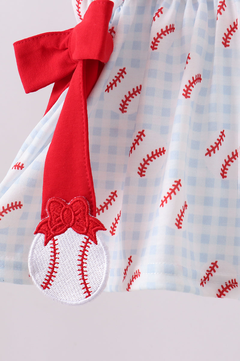 Baseball applique ruffle gingham bloomer set
