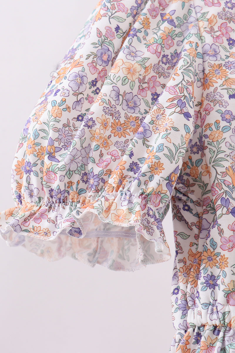 Purple floral lace women dress