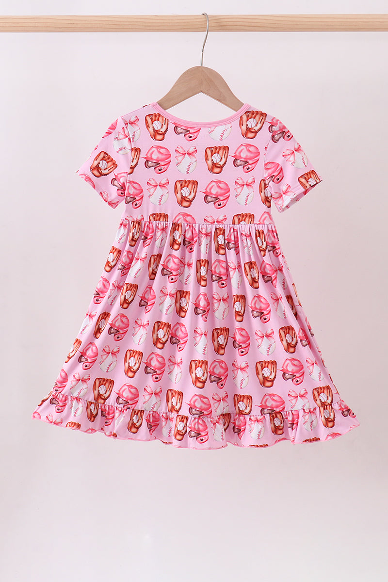Pink bow baseball bamboo dress