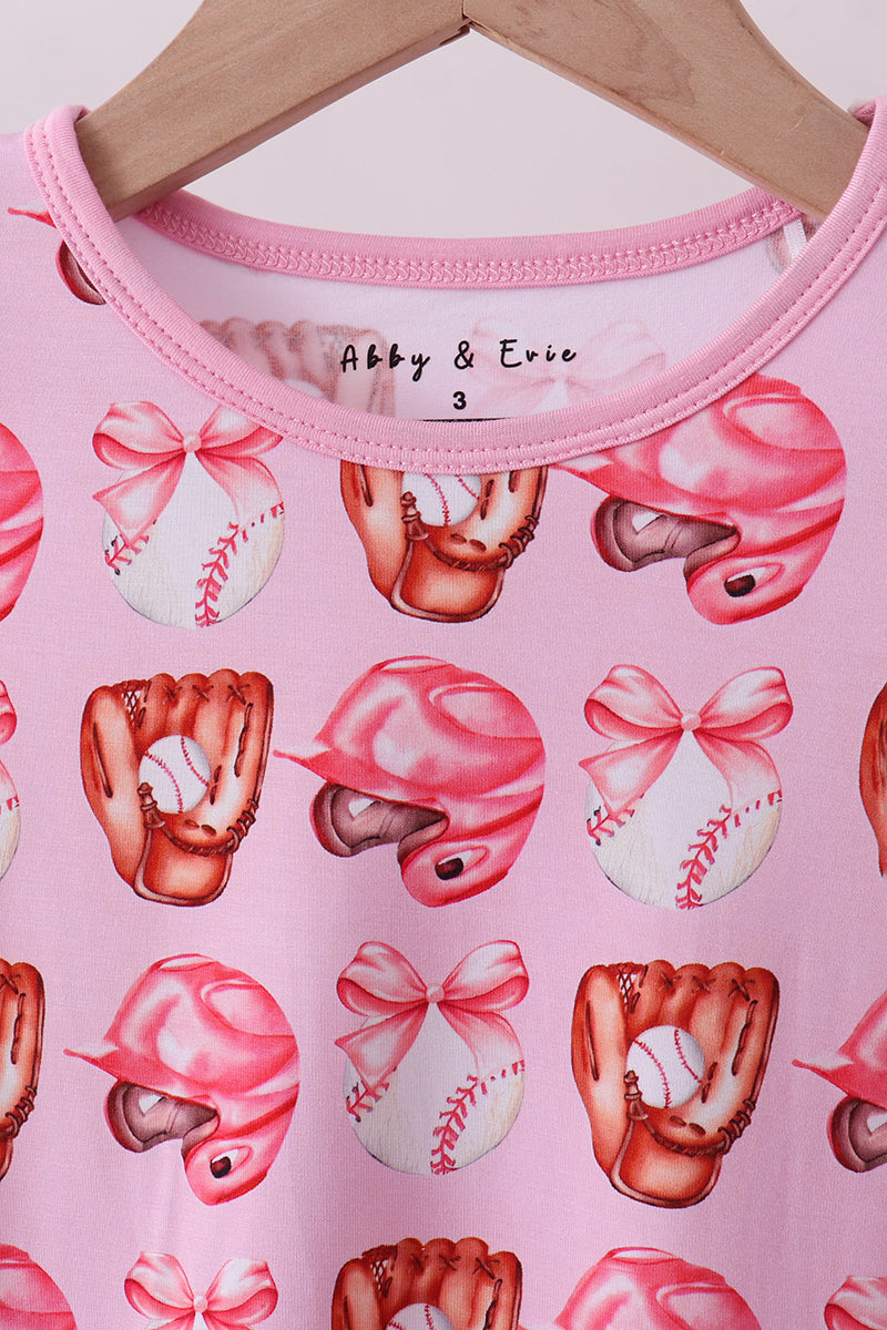Pink bow baseball bamboo pajama set