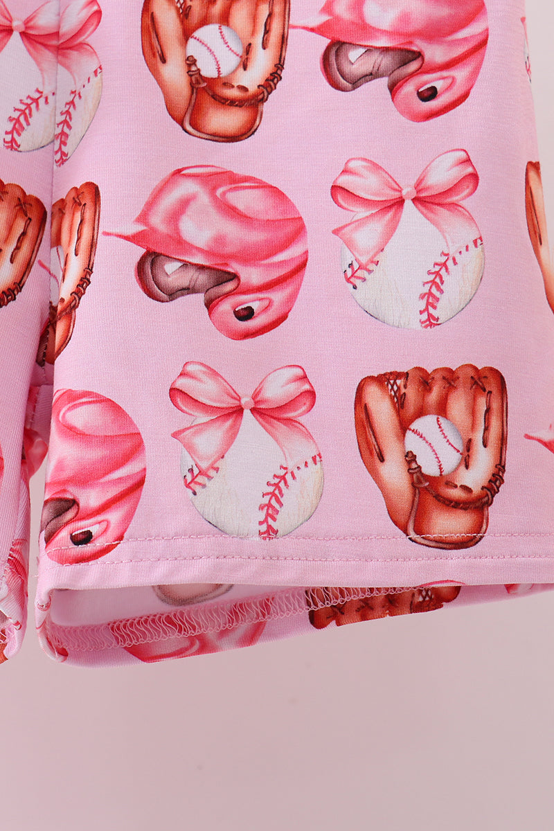 Pink bow baseball bamboo pajama set