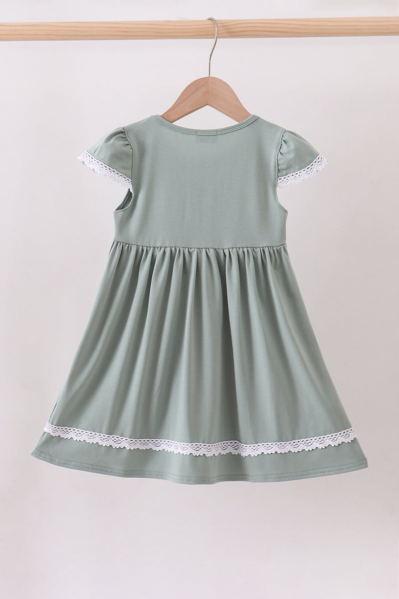 Sage bunny embroidery dress