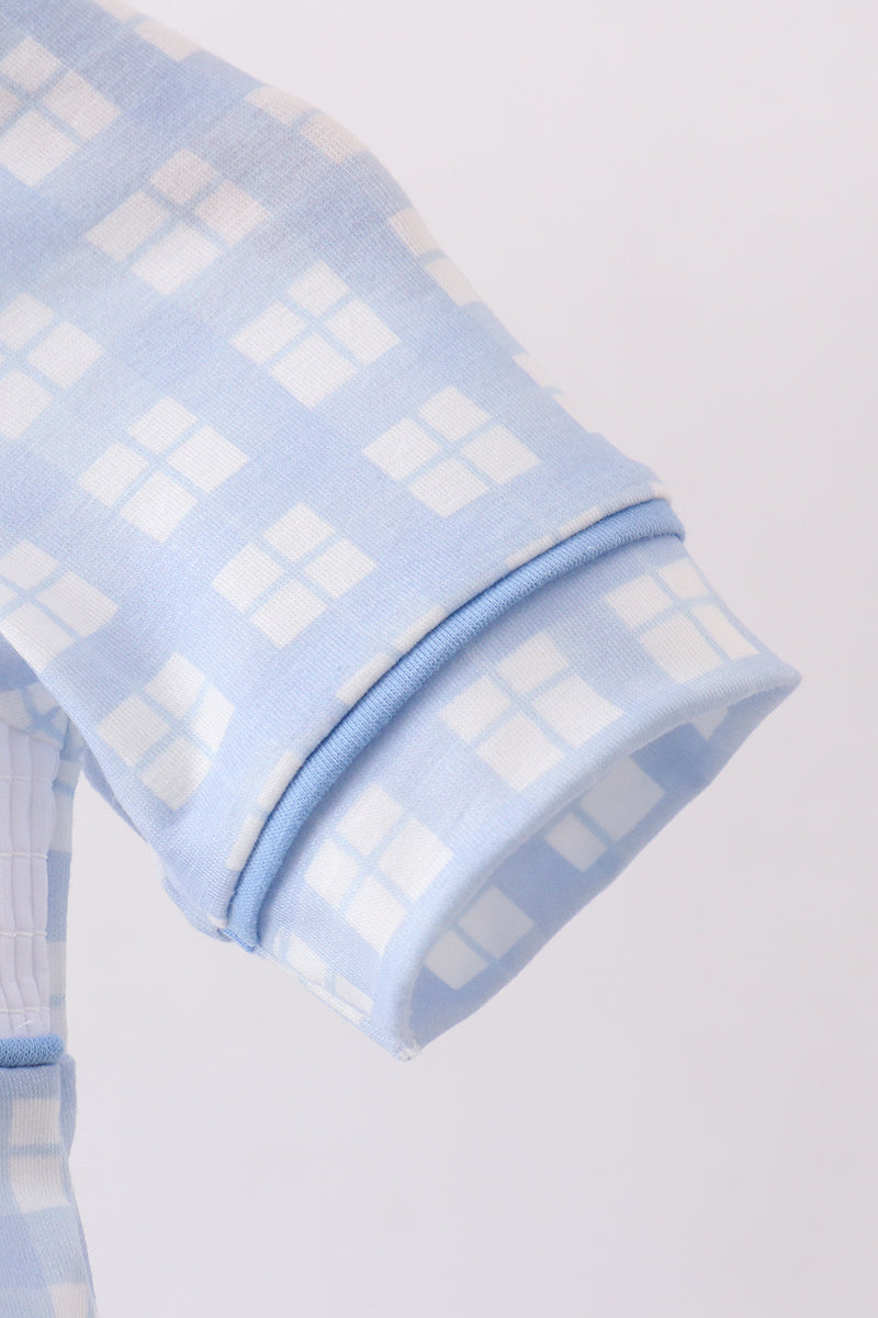 Blue cross smocked plaid bubble