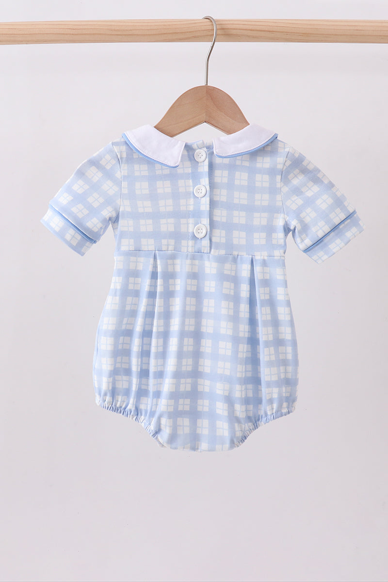 Blue cross smocked plaid bubble