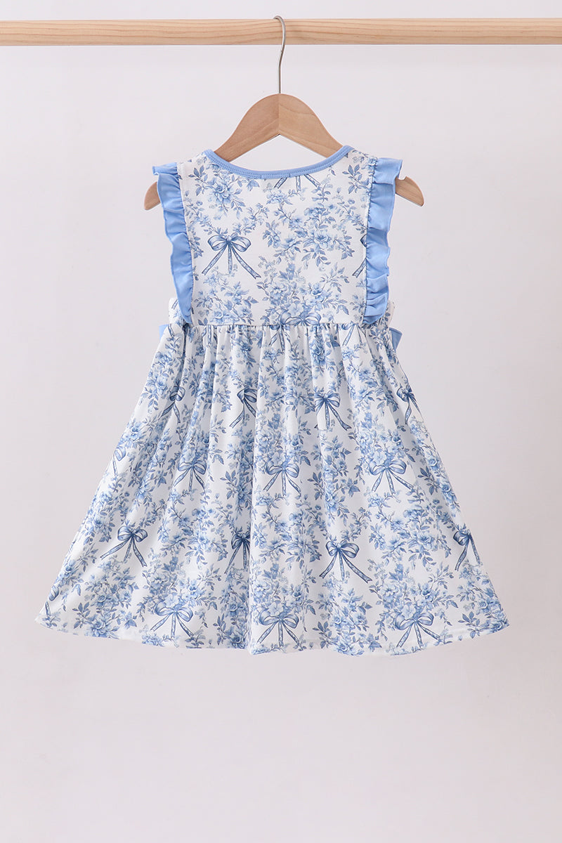 Blue floral cross smocked ruffle dress