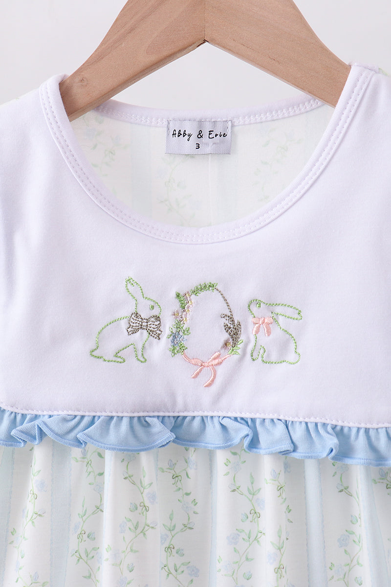 Floral bunny embroidery ruffle shorts set