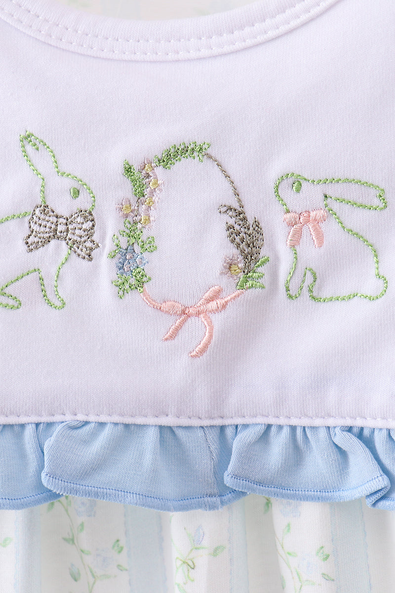 Floral bunny embroidery ruffle dress