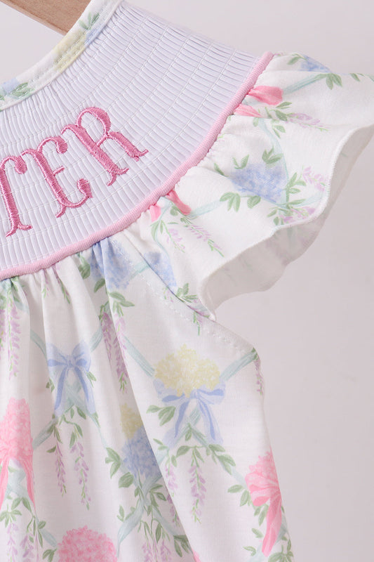 Floral print big sister smocked ruffle dress