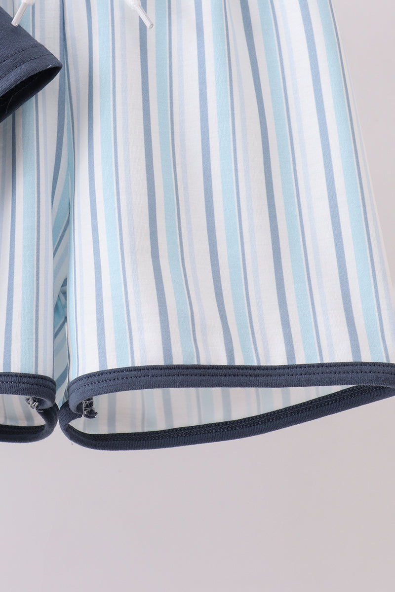 Blue whale applique shorts set