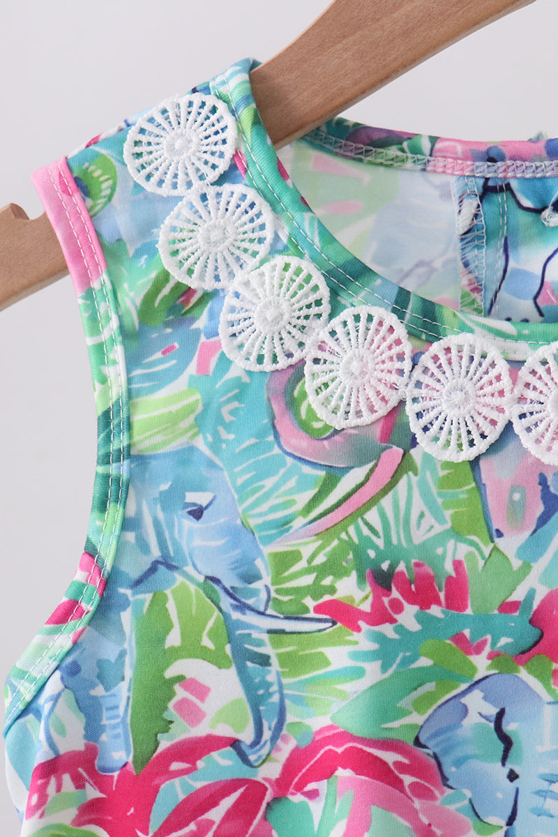 Green tropical garden bow dress