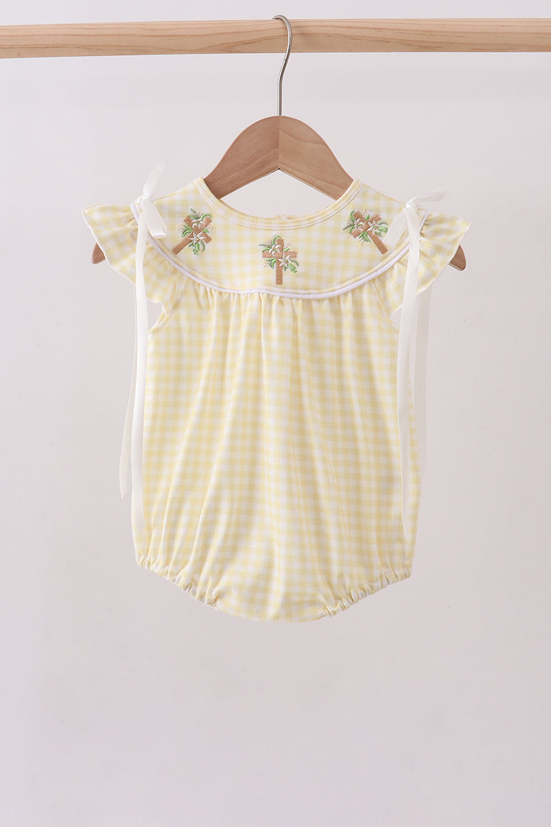 Yellow cross embroidery ruffle bubble