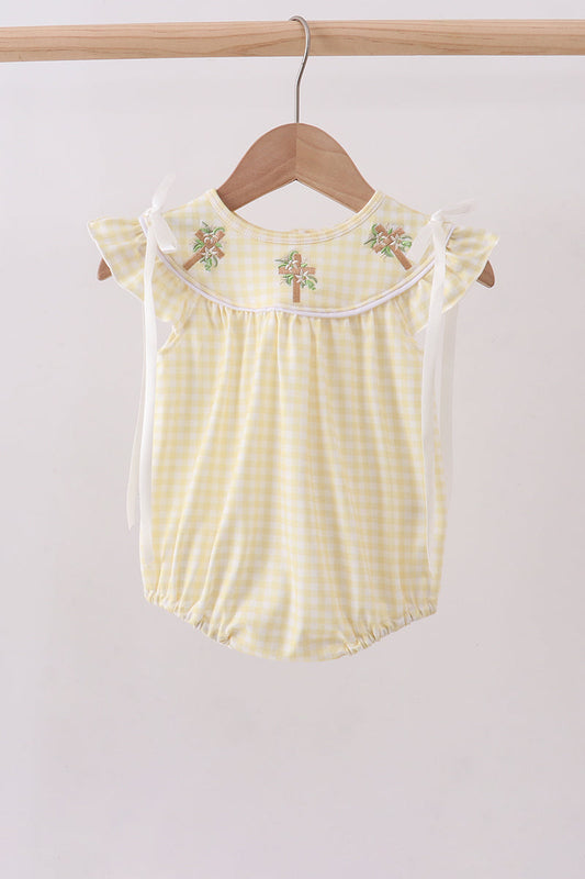 Yellow cross embroidery ruffle bubble