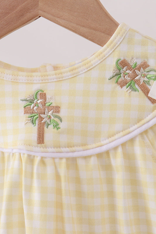Yellow cross embroidery ruffle bubble