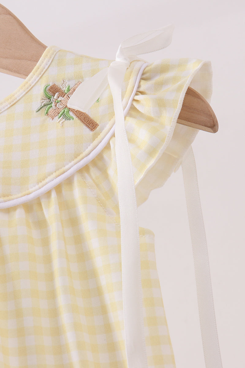 Yellow cross embroidery ruffle bubble