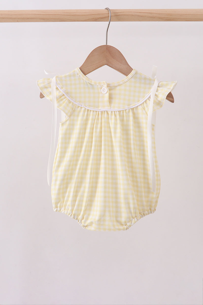 Yellow cross embroidery ruffle bubble