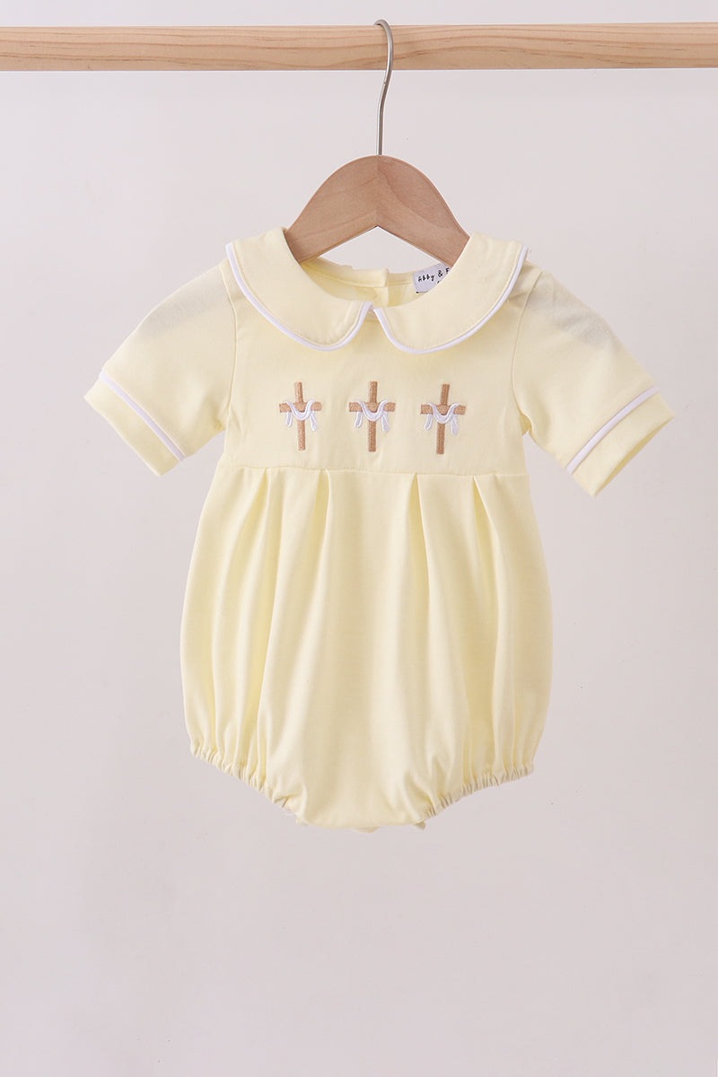 Yellow cross embroidery peter pan collar bubble