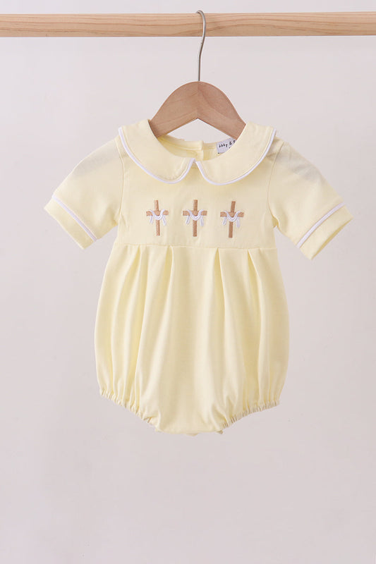 Yellow cross embroidery peter pan collar bubble