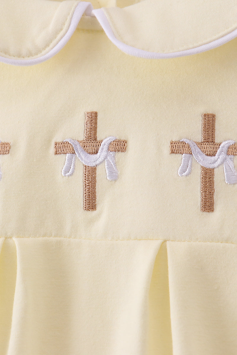 Yellow cross embroidery peter pan collar bubble