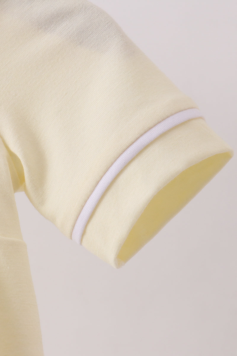 Yellow cross embroidery peter pan collar bubble