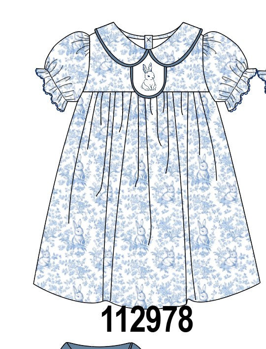 Navy bunny embroidery floral peter pan collar dress