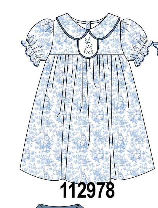 Navy bunny embroidery floral peter pan collar dress