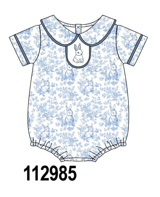 Navy bunny embroidery peter pan collar bubble