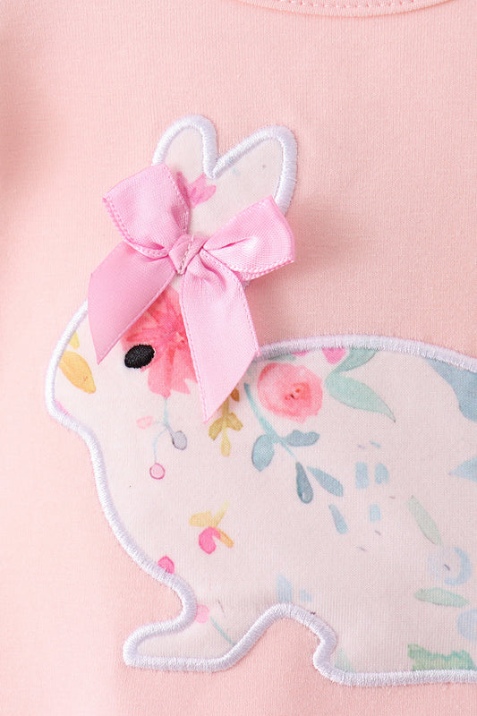 Pink floral bunny applique bloomer set