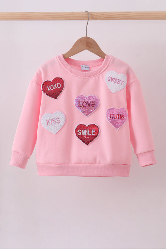 Pink heart love smile sequin fleece mom&me sweatshrit